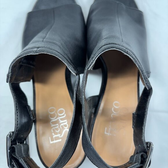 Franco Sarto Harlet Women’s Black Leather Peep Toe Slingback Heels size 9 - Picture 4 of 13